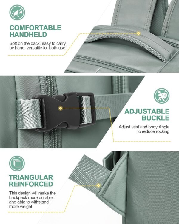 VGCUB Large Travel Backpack for Women Men,Waterproof Laptop Carry on Backpack,Personal Item Size Airline Approved Work Backpack Casual Daypack Rucksack with Shoe Compartment,Green - Image 9