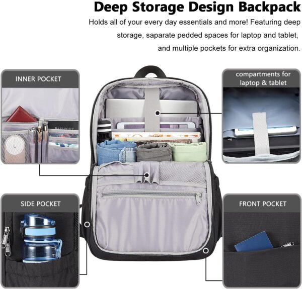 MAXTOP Deep Storage Laptop Backpack with USB Charging Port[Water Resistant] College Computer Bookbag Fits 15 Inch Laptop Black - Image 2
