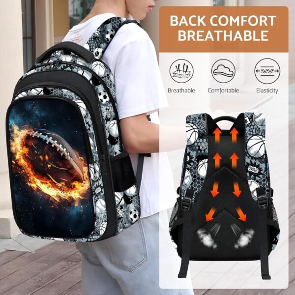 School Backpack for Boys - American Football Boys Backpack for Kids Children Teens Elementary Middle School - 17″ Sport Bookbag Travel Back Pack for Age 6-18 - Image 5
