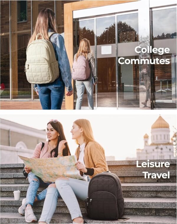 BAGSMART College Laptop Backpack, Travel Laptop Backpack for Women, Quilted Casual Daypack, Water-Resistant Bookbag for 15.6 Inch Laptop, Black - Image 7