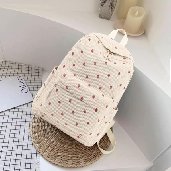 School Backpack for Teen Girls Bookbags Elementary High School Corduroy Laptop Bags Women Travel Daypacks (Strawberry Beige) - Image 9