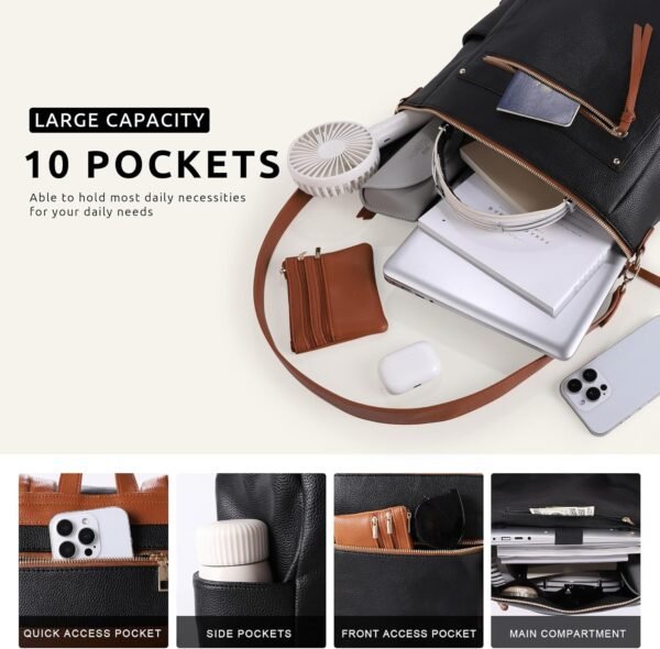 MEEJUNE Large Leather Backpack for Women Backpack Purse with Luggage Strap Crossdody Bag Travel Fashion Backpack Designer Ladies Shoulder bag with Adjustable Strap - Image 4