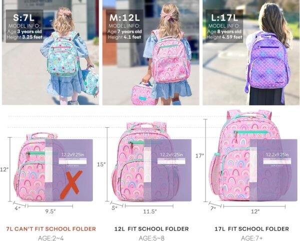 mibasies Girls Backpack for Elementary School, Backpack for Girls 5-8, Lightweight Kids Backpacks for Girls（Rainbow） - Image 5