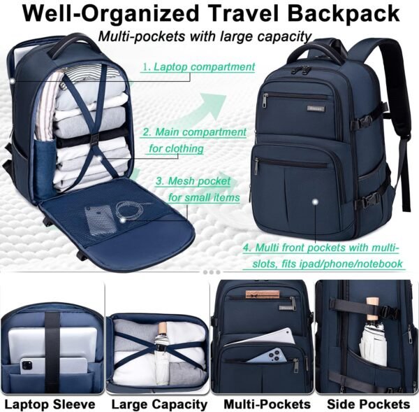 Travel Backpack for Men Women,45L Carry On Backpack Flight Approved,Large Laptop Backpack,Expandable Luggage Backpack Water Resistant Bookbag Daypack Fit 17 Inch - Image 3