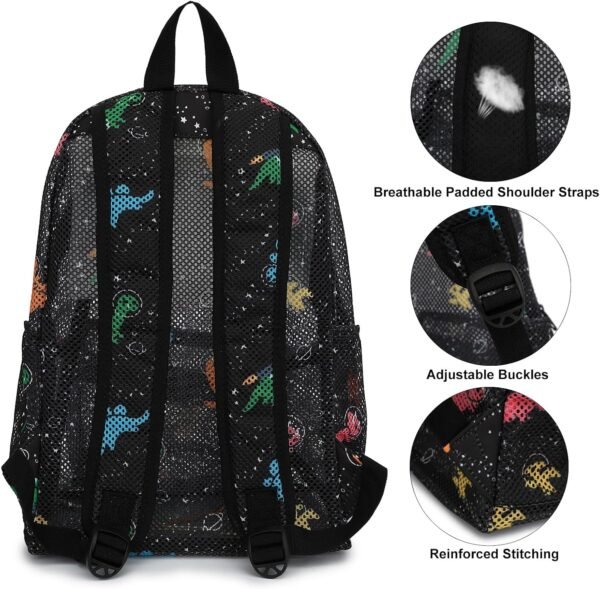 Mesh Backpack for Girls Women, Semi-Transparent Kids School Backpack College Bookbag for Beach Gym Travel (Dinosaur) - Image 4