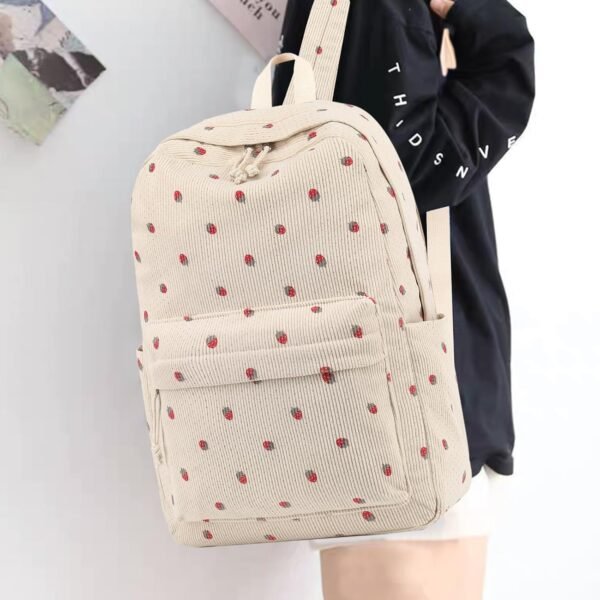 School Backpack for Teen Girls Bookbags Elementary High School Corduroy Laptop Bags Women Travel Daypacks (Strawberry Beige) - Image 8