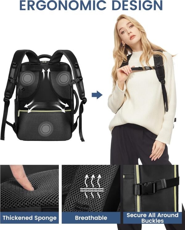 LOVEVOOK Travel Backpack For Women,40L Carry On Backpack Flight Approved,TSA Personal Item Travel Bag Fits 17 Inch Laptop,Business Weekender Overnight Daypack with Toiletry Bag and Cube,Black - Image 6