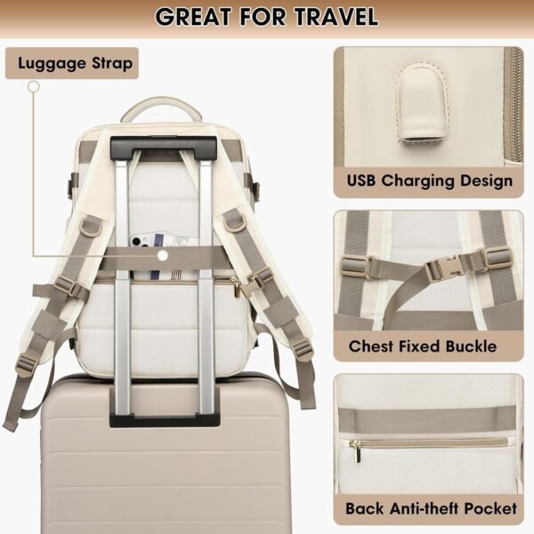 Large Travel Backpack for Women - 17 Inch 35L Carry On Laptop Bag Flight Approved Personal Item Daypack Weekender Traveling TSA Business Bag Luggage Waterproof for Airplane with Toiletry Bag Shoe Bag - Image 4