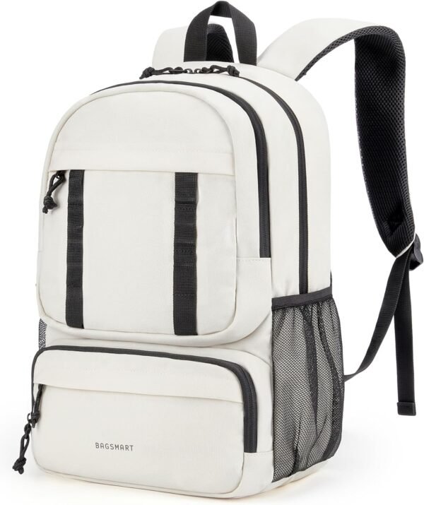 BAGSMART College Backpack Bookbag, 15.6" Laptop Backpack, Travel Backpack for Women Daypack Ergonomic Shoulder Straps,Lightweight,Multi-Compartment Work Bag Computer Backpacks for Men, Beige