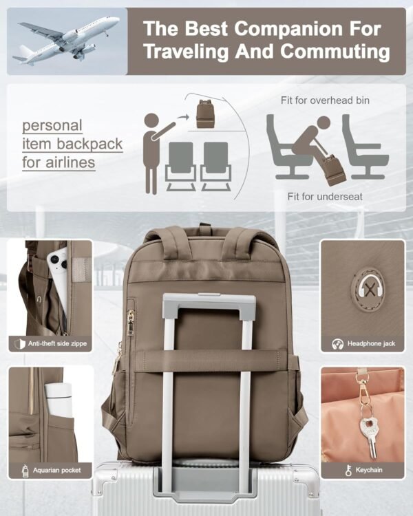 Travel Backpack Carry On Flight Approved Small Travel Backpack For Women Carry On Backpack Personal Item Travel Bag Laptop Teacher Backpack Work Backpack For Traveling On Airplane Dark Brown - Image 6