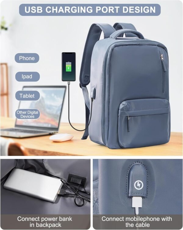 VGCUB Travel Essentials Backpack for Women Men,Laptop Carry on Backpack with Laptop Compartment,Waterproof Work Personal Item Size Backpack with USB Charging Port,Jewel Blue - Image 3
