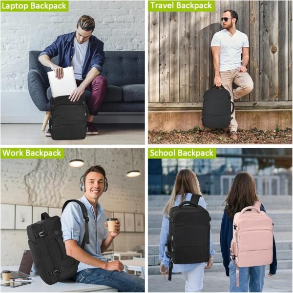 Travel Laptop Backpack, Carry On Backpack for Men Women Airline Approved, Large Waterproof College Business Work Hiking Casual Daypack Bag, Fits 16" Laptop, Black - Image 9