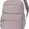 EMPSIGN Laptop Backpack Purse for Women and Men with USB Charging Port, 15.6 Inch Travel Water Resistant Quilted Backpack, High-Capacity 30L Work Business Computer Backpack, Quilted Grey Pink