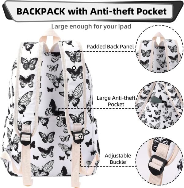 Backpack for Girls, Lightweight Butterfly School Backpack, Waterproof Travel Backpack, 15.6 inch Laptop Bag for Elementary, High School, Girls, Teens, Women - Image 4
