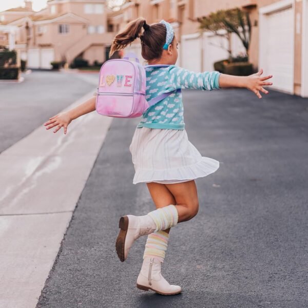 FROG SAC Mini Toddler School Backpack for Girls, Pink Preschool Kids Backpacks, Small Daycare School Bookbag, Tie Dye Glitter Little Girl Travel Back Pack Bag (LOVE - Tie Dye) - Image 8