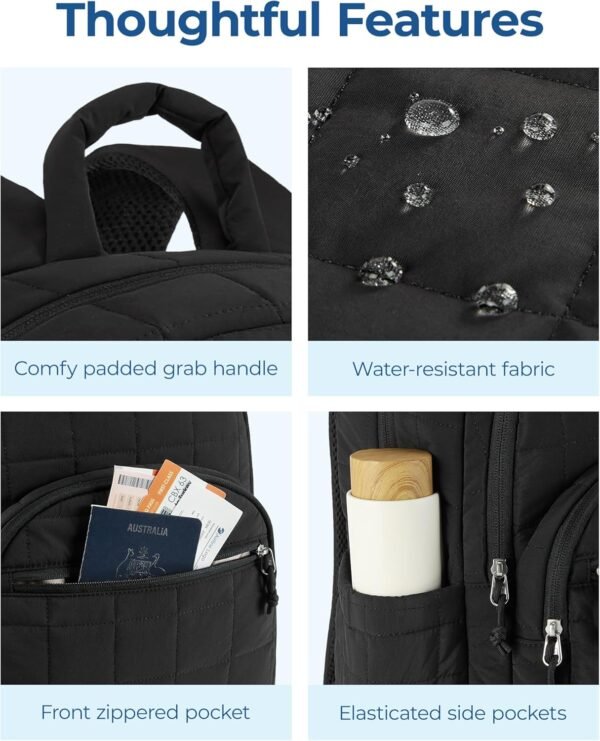 BAGSMART College Laptop Backpack, Travel Laptop Backpack for Women, Quilted Casual Daypack, Water-Resistant Bookbag for 15.6 Inch Laptop, Black - Image 8