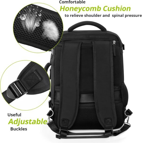 Travel Laptop Backpack, Carry On Backpack for Men Women Airline Approved, Large Waterproof College Business Work Hiking Casual Daypack Bag, Fits 16" Laptop, Black - Image 7