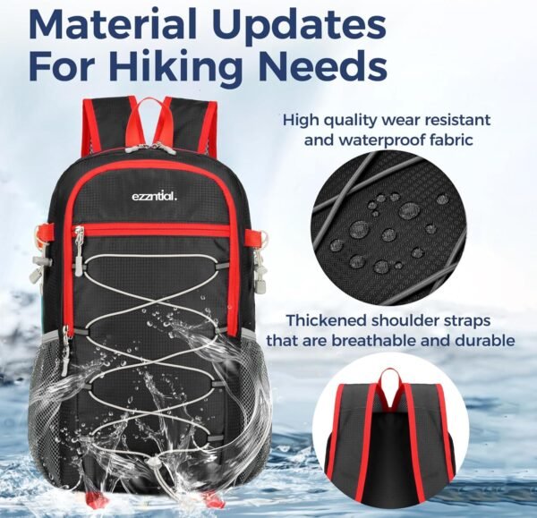 Hiking Backpack 30L Lightweight Packable Daypack for Men Women Waterproof Outdoor Foldable Travel Daypack BLACK - Image 2