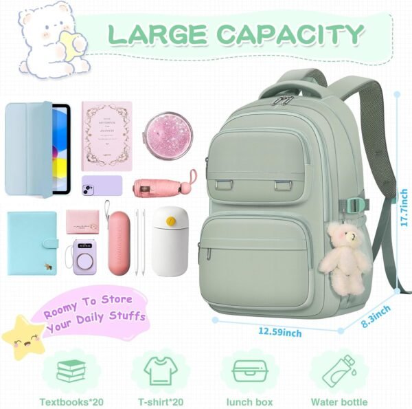 School Backpack for Kids Girls Cute Travel Backapck for College Women Men Casual Laptop Bookbag for Teen Student(Green) - Image 3