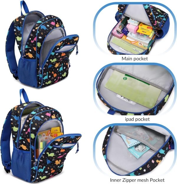 Kids Backpack for Kindergarten Preschool Boys Backpack Kids School Bags Child Lightweight Elementary School Bookbags Cute Gifts Dinosaur Blue Black - Image 5