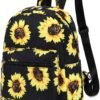 LEDAOU Mini Backpack Girls Cute Small Backpack Purse for Women Teens Kids School Travel Shoulder Purse Bag (Black Sunflower, 1 Pcs)