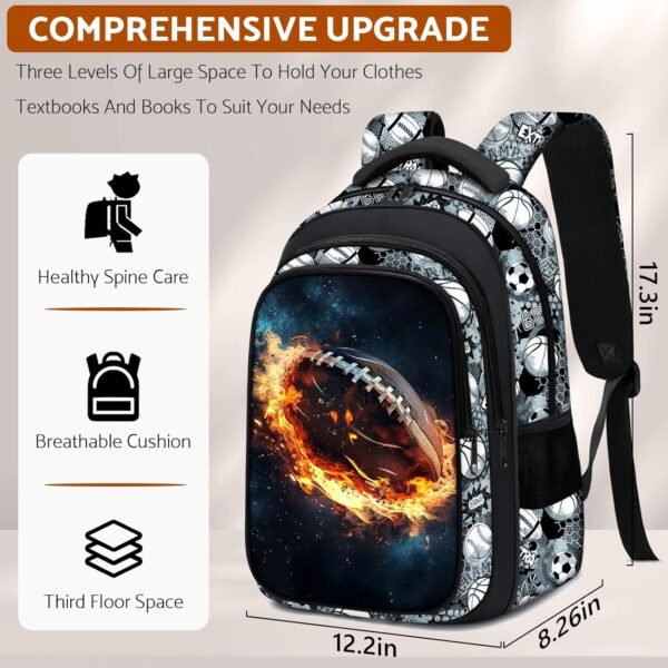 School Backpack for Boys - American Football Boys Backpack for Kids Children Teens Elementary Middle School - 17″ Sport Bookbag Travel Back Pack for Age 6-18 - Image 3