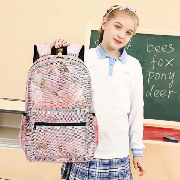 Bluboon Mesh Backpack for Girls Kids Semi-Transparent School Bookbag See Through Beach Bag Daypack - Image 7