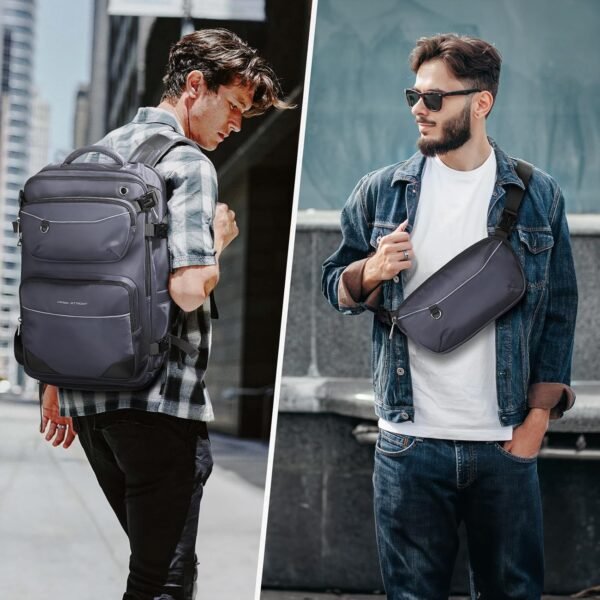 Maelstrom Travel Backpack for Men Women, 35L Carry on Backpack for Traveling on Airplane,with Belt Bag&Shoe Compartment,Waterproof Laptop Backpack fit 17”Laptop-Mystery Grey - Image 7