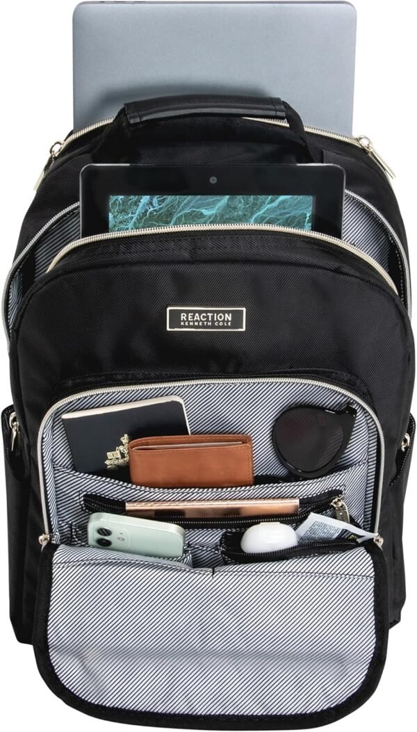 Kenneth Cole REACTION Women's Chelsea Chevron 15" Laptop and Tablet Backpack, Black - Image 7