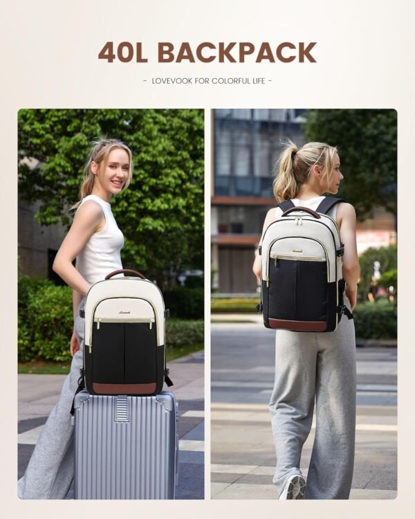 LOVEVOOK Large Travel Backpack for Women, 40L Carry on Luggage Flight Approved, TSA Personal Item Travel Bag Fits 17.3 Inch Laptop,Water-Resistant Travel Work Weekender Backpack with 2 Packing Cubes - Image 7