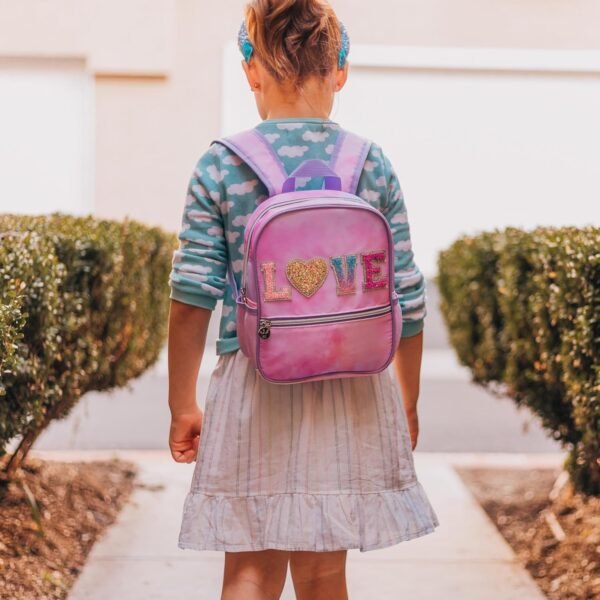FROG SAC Mini Toddler School Backpack for Girls, Pink Preschool Kids Backpacks, Small Daycare School Bookbag, Tie Dye Glitter Little Girl Travel Back Pack Bag (LOVE - Tie Dye) - Image 2