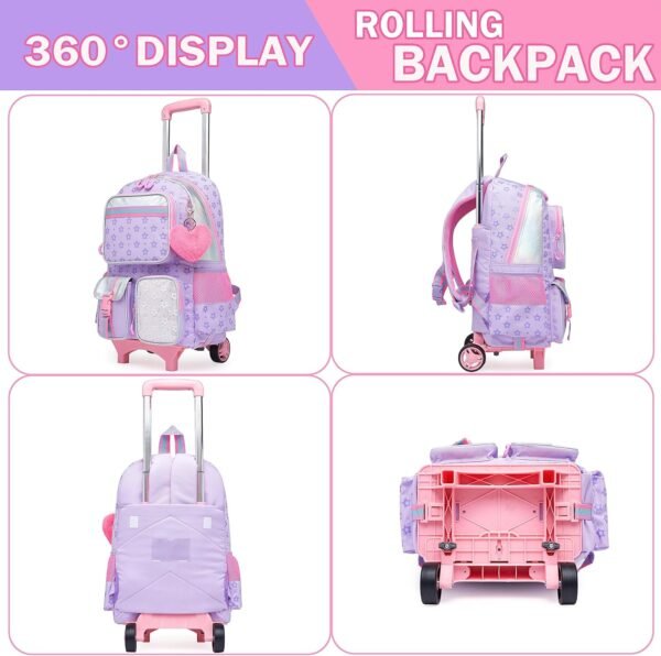 Meetbelify Backpack with Wheels for Girls Rolling Backpack Cute Carry on Backpack for Elementary Student - Image 3