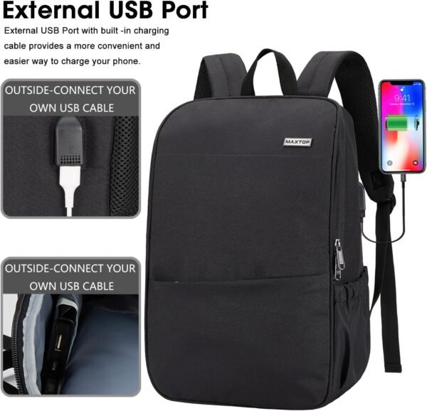MAXTOP Deep Storage Laptop Backpack with USB Charging Port[Water Resistant] College Computer Bookbag Fits 15 Inch Laptop Black - Image 3
