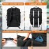POWAITER Travel Backpack for Women Men, Large Expandable Carry on Backpack Flight Approved with 4 Packing Cubes & Luggage Tag, Fits 17 Inch Laptop -Black - Image 4