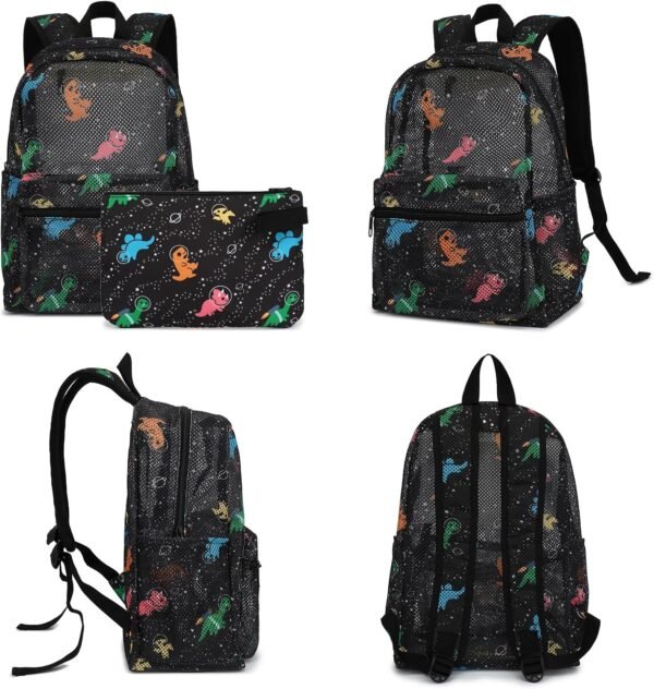 Mesh Backpack for Girls Women, Semi-Transparent Kids School Backpack College Bookbag for Beach Gym Travel (Dinosaur) - Image 5
