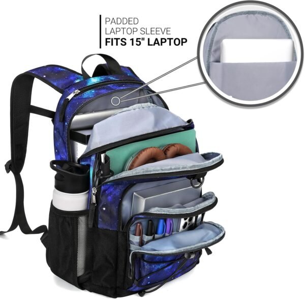 ZORFIN Backpack for School Travel: Bookbag for Girls Boys - Laptop Backpack with Multiple Compartments - Cyberspace Galaxy - Image 4
