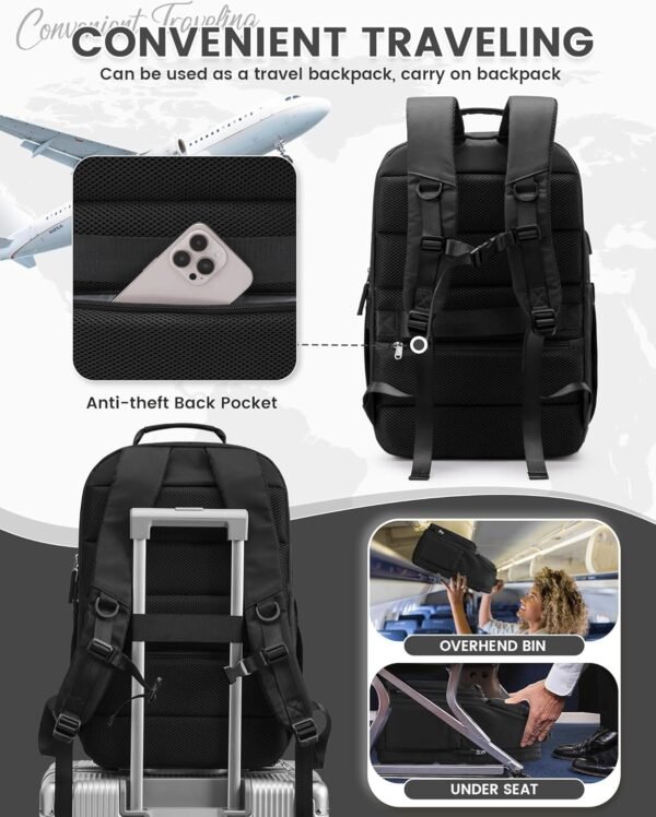 Black Travel Backpack For Women Men Laptop Backpack For Traveling On Airplane Travel Backpack Carry On Flight Approved Carry On Backpack Spirit Airlines Personal Item Bag 18x14x8 - Image 5