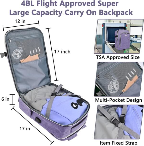Personal Item Travel Backpack for Women Men, Flight Approved Carry On Underseat Luggage Casual Weekender Daypack for College Business Outdoors - Image 3