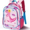 WAWSAM Dinosaur Backpack for Girls - Pink Kids Backpack for School 15” Preschool Kindergarten Elementary Schoolbag Book Bags Travel Casual Backpack with Chest Strap