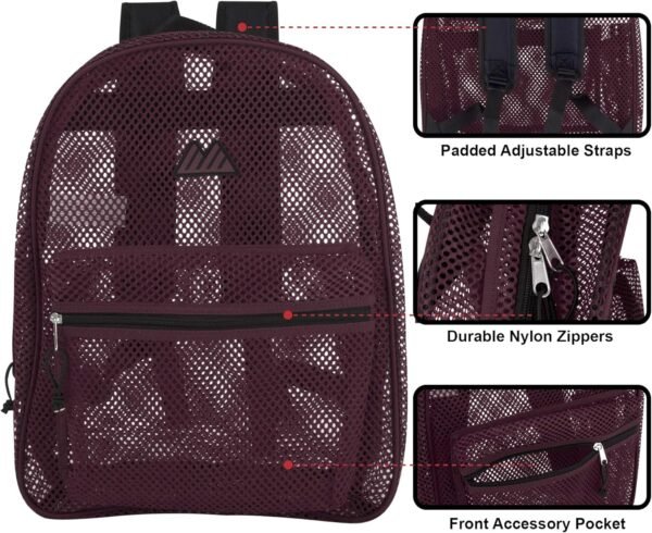 Summit Ridge Mesh Backpacks for Kids, Adults, School, Beach, and Travel, Colorful Transparent Mesh Backpacks with Padded Straps Large - Image 2