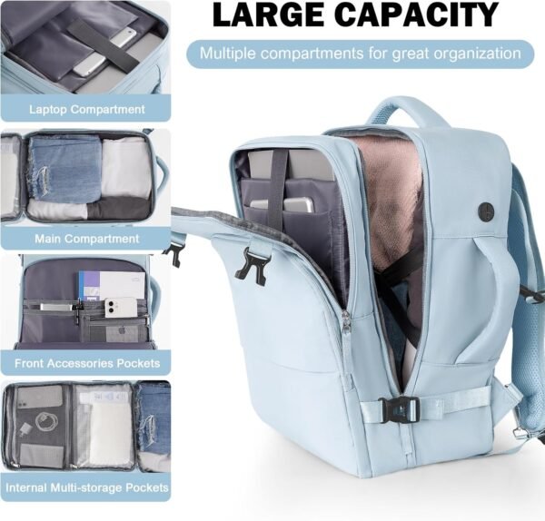 Travel Backpack for Men Women, Carry on Backpack Flight Approved, Personal Item Backpack Bag on Airplanes,Backpacks for Traveling, Travel Essentials,Light Blue - Image 7