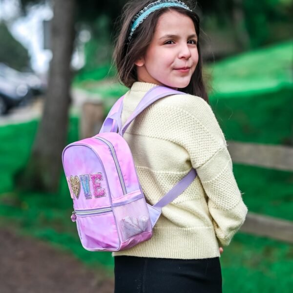 FROG SAC Mini Toddler School Backpack for Girls, Pink Preschool Kids Backpacks, Small Daycare School Bookbag, Tie Dye Glitter Little Girl Travel Back Pack Bag (LOVE - Tie Dye) - Image 6