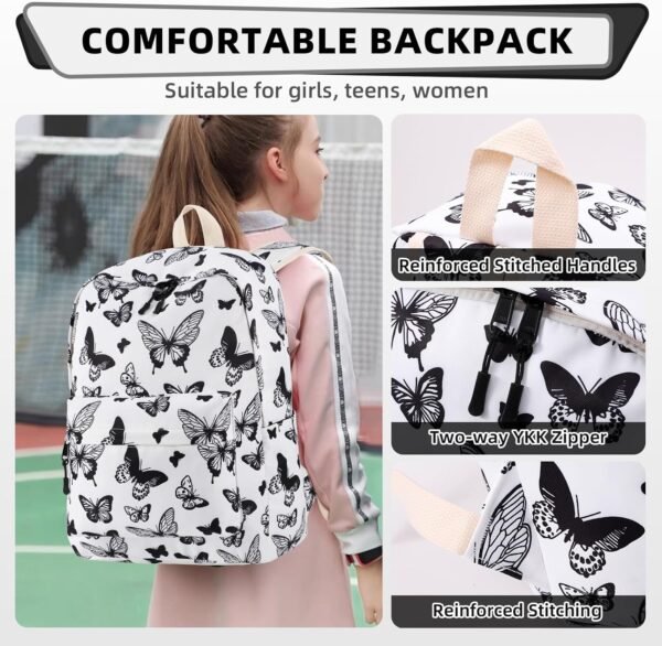 Backpack for Girls, Lightweight Butterfly School Backpack, Waterproof Travel Backpack, 15.6 inch Laptop Bag for Elementary, High School, Girls, Teens, Women - Image 5