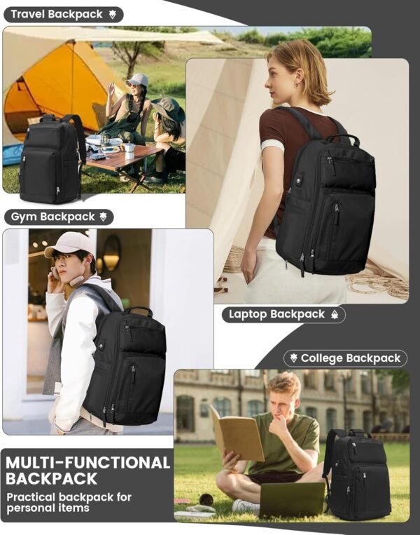 Black Travel Backpack For Women Men Laptop Backpack For Traveling On Airplane Travel Backpack Carry On Flight Approved Carry On Backpack Spirit Airlines Personal Item Bag 18x14x8 - Image 6