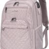KROSER Travel Laptop Backpack 17 Inch Large Computer Backpack Water-Repellent Daypack with USB Charging Port & Headphone Interface RFID Pockets for Work/Business/College/Men/Women Dusty Pink(Quilted)