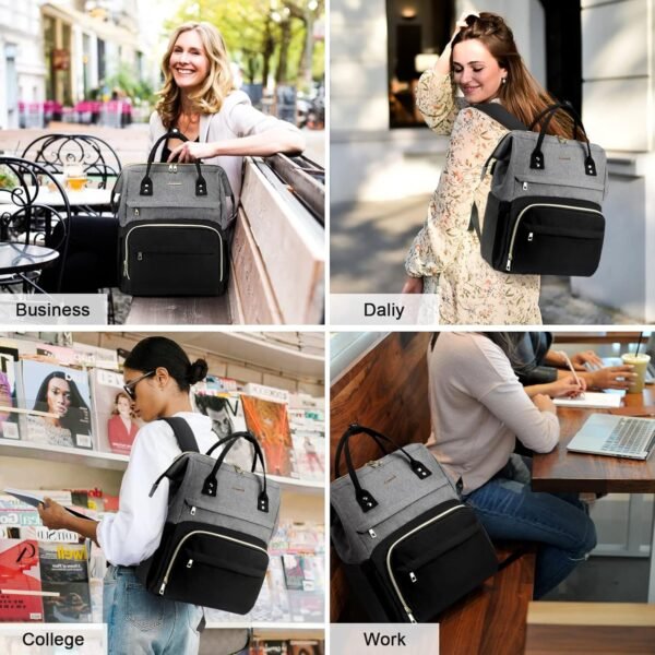 LOVEVOOK Laptop Backpack for Women Fashion Business Computer Backpacks Travel Bags Purse Doctor Nurse Work Backpack with USB Port, Fits 17-Inch Laptop Grey Black - Image 6