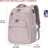 KROSER Travel Laptop Backpack 17 Inch Large Computer Backpack Water-Repellent Daypack with USB Charging Port & Headphone Interface RFID Pockets for Work/Business/College/Men/Women Dusty Pink(Quilted) - Image 5