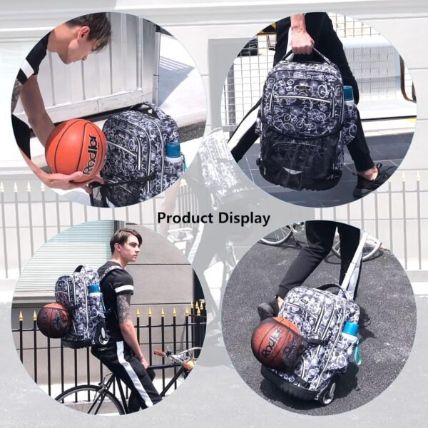 NEW TILAMI Rolling Backpack 19 inch Teens Rolling Backpack Cute Wheeled Computer Laptop Backpack Bookbag Roller Travel Bag College with Sneakers Bag, Bicycle Blue - Image 9