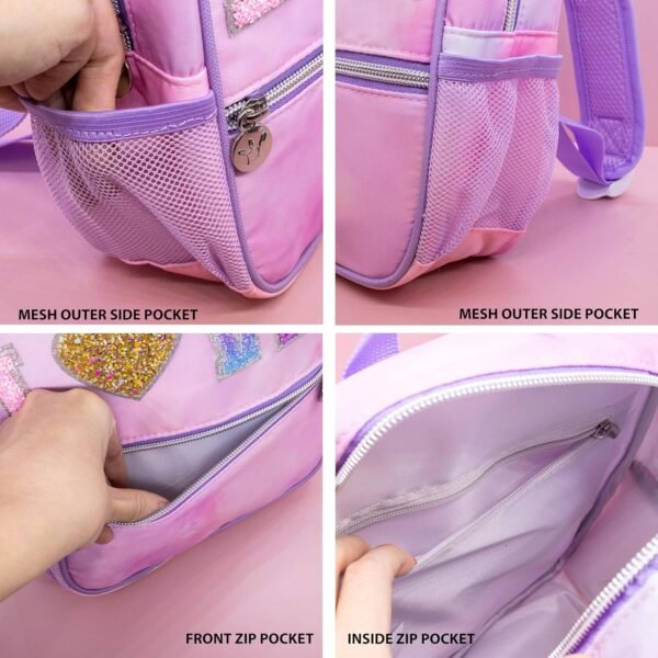 FROG SAC Mini Toddler School Backpack for Girls, Pink Preschool Kids Backpacks, Small Daycare School Bookbag, Tie Dye Glitter Little Girl Travel Back Pack Bag (LOVE - Tie Dye) - Image 5