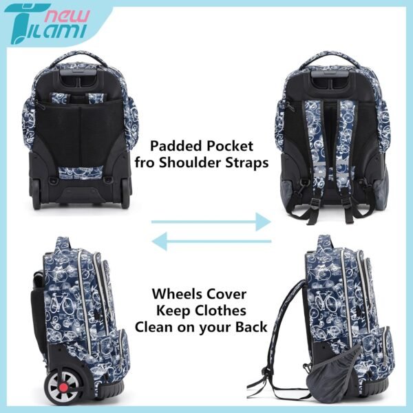 NEW TILAMI Rolling Backpack 19 inch Teens Rolling Backpack Cute Wheeled Computer Laptop Backpack Bookbag Roller Travel Bag College with Sneakers Bag, Bicycle Blue - Image 5